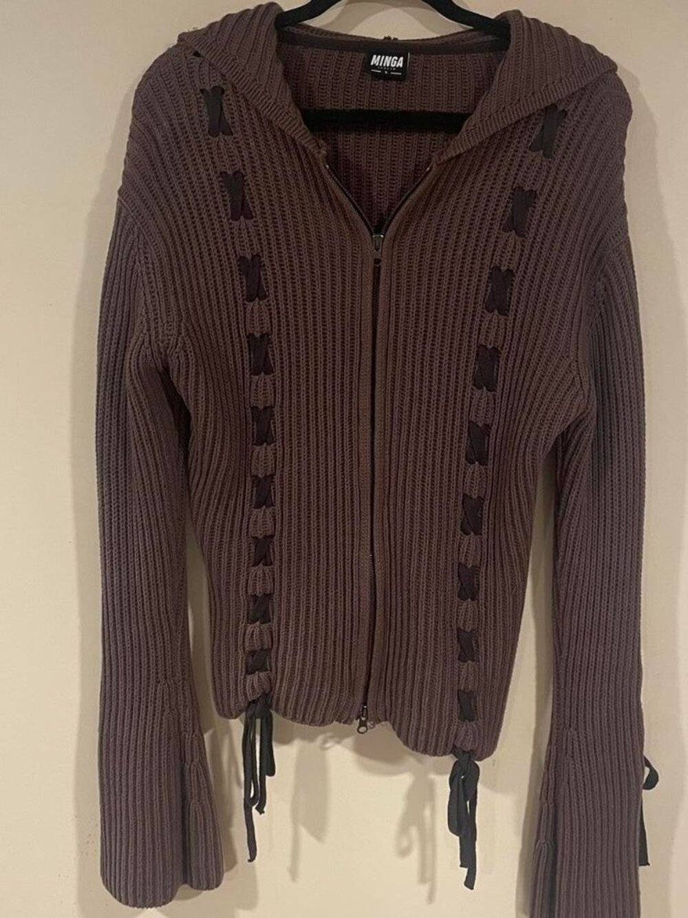 Minga London Nixie Brown Lace Up Zip Hoodie Cardigan - Picture 4 of 7